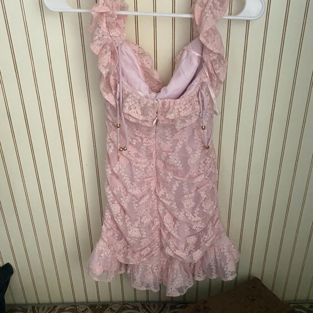 Hello Molly Pink Floral Lace Ruched Dress